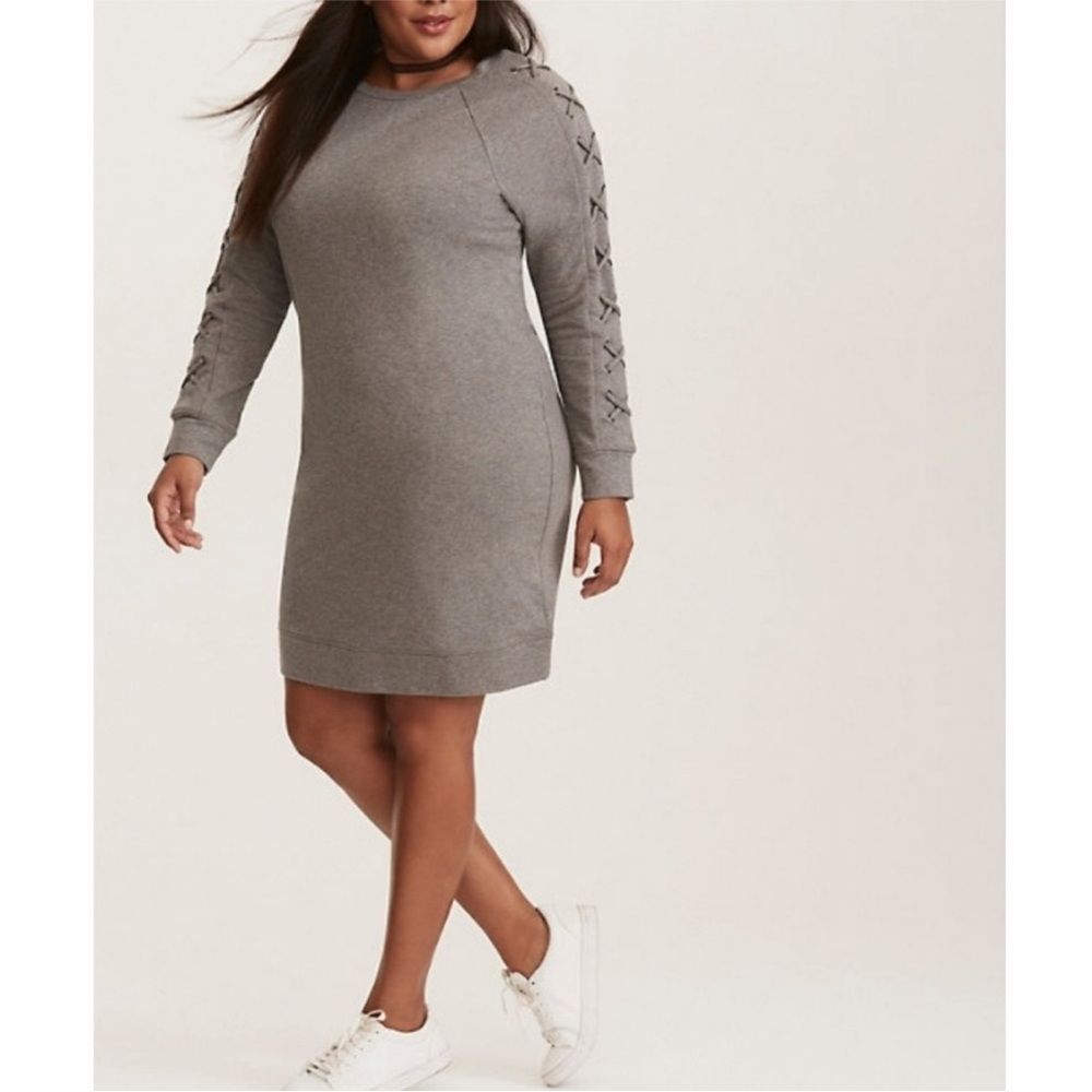 torrid Gray Lace-Up Sleeve Sweatshirt Dress Size 00X